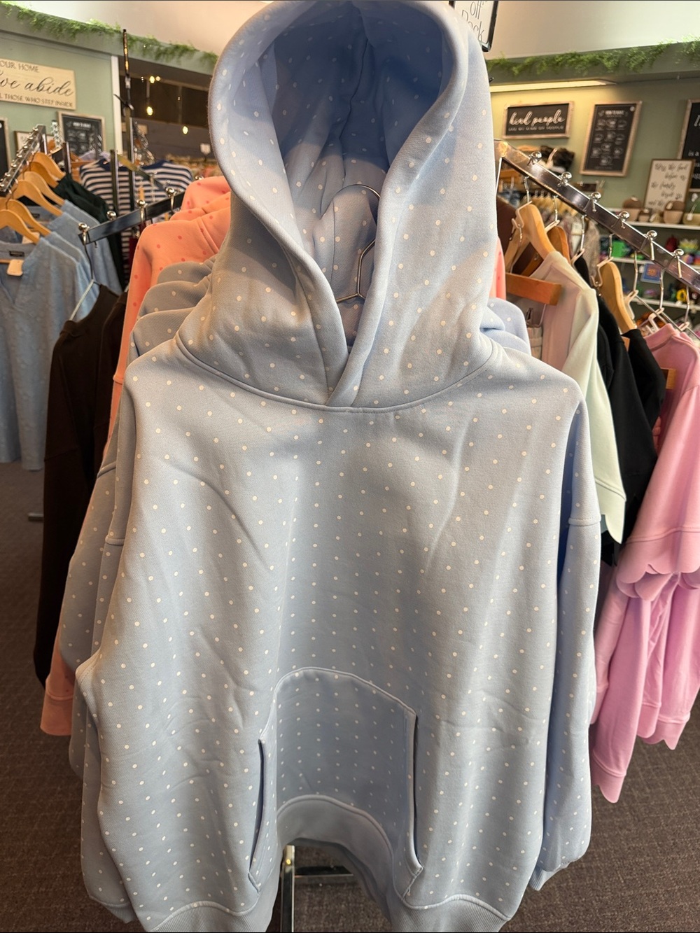 Light Blue Polka Dot Hoodie Sweatshirt for Women